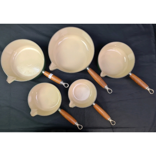 54 - Le Creuset Artichaut green set of five saucepans with lids, very good condition