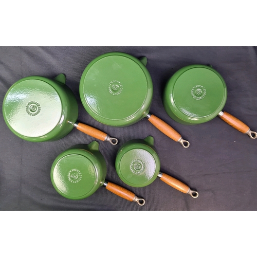 54 - Le Creuset Artichaut green set of five saucepans with lids, very good condition