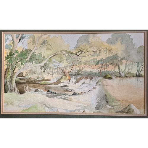 550 - Framed watercolour painting of ‘The Weir above Dogmarsh Btidge’ (near Newton Abbot) by Joan Webb. Me... 