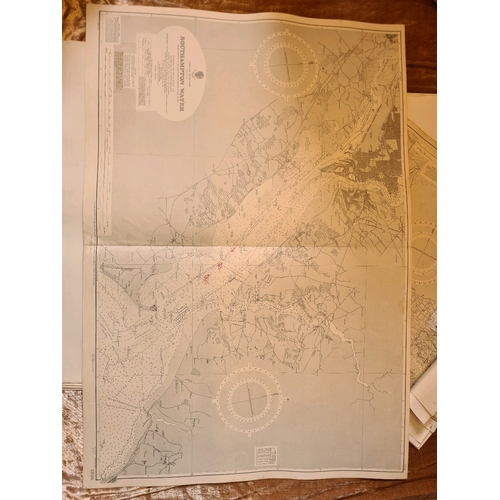 580 - Quantity of 1970s Admiralty sea charts including Portsmouth, The Solent, Beachy Head, Tamar, Chiches... 