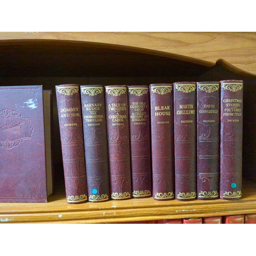 606 - 16 volumes of Charles Dickens books, perfect for the Library, with deep burgundy and gold bindings