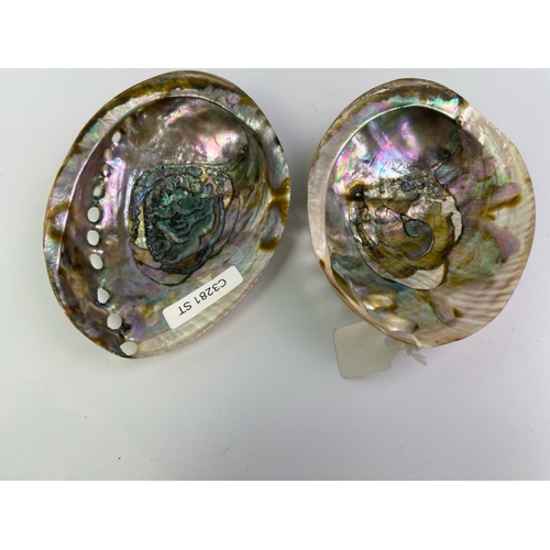 629 - An exquisite pair of sizeable Abalone shells and a Tiger Cowrie shell