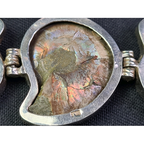 677 - Completely fabulous silver ammonite fossil bracelet and ring set Ring Size 11