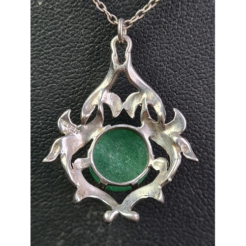 678 - Amber 925 marked silver pendant with green stone silver pendant