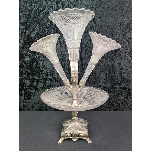 68 - White metal and glass epergne centrepiece, 40cm tall