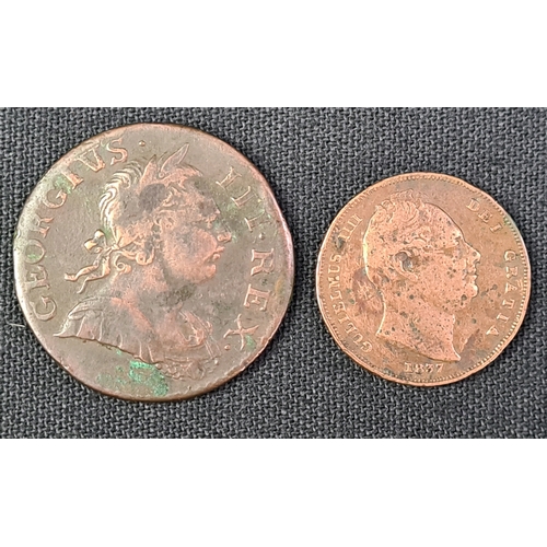 715 - 1771 George III Half Penny and a 1837 George IV Farthing