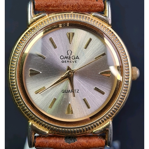 740 - Stylish Omega Geneve Quartz Watch with leather strap. Working order.