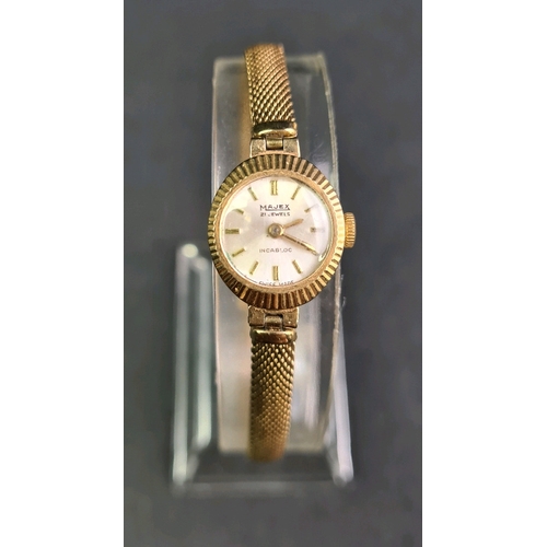 741 - Pretty vintage Majex Incabloc 9ct gold ladies cocktail watch with bracelet strap and 21 jewels. Work... 