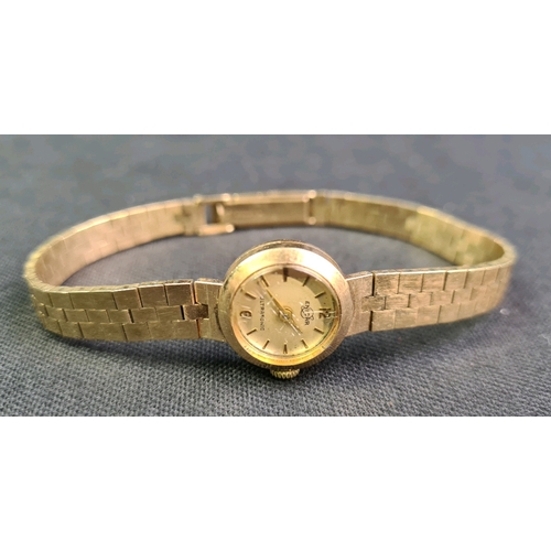 743 - Enicar Ultrasonic 9ct gold ladies Watch with gold bracelet strap. 21.8 gms.