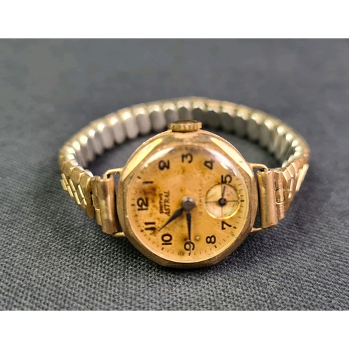 745 - Pretty Smiths Astral Art Deco 9ct gold ladies watch with expanding strap and 15 jewels. Not working.... 