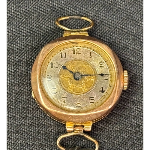 746 - Vintage ladies 9ct gold watch (no strap). Not working. 14 gms weight.