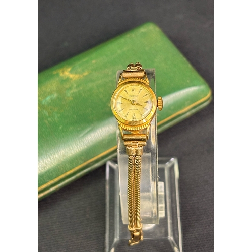 748 - Fabulous ladies vintage Rolex precision 9ct gold bracelet watch with safety chain in original box. A... 