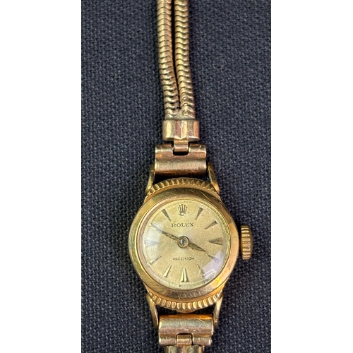 748 - Fabulous ladies vintage Rolex precision 9ct gold bracelet watch with safety chain in original box. A... 