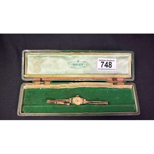 748 - Fabulous ladies vintage Rolex precision 9ct gold bracelet watch with safety chain in original box. A... 