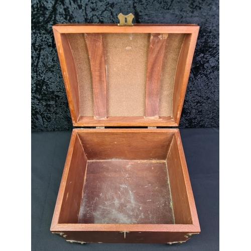 75 - Dome lidded wooden storage box with brass fittings, some/6cm x 30.5cm x 26cm