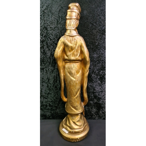 87 - Gold painted plaster figurine of a Chinese wise man, 63cm tall