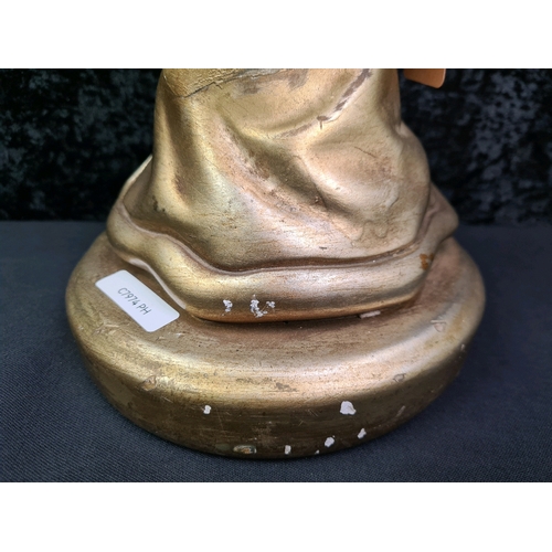 87 - Gold painted plaster figurine of a Chinese wise man, 63cm tall