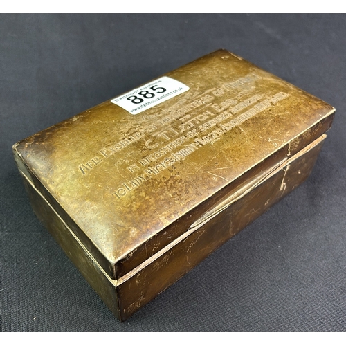 885 - Silver cigarette box a/f. Date unclear but presented by Her Excellency the Countess of Minto to CT L... 