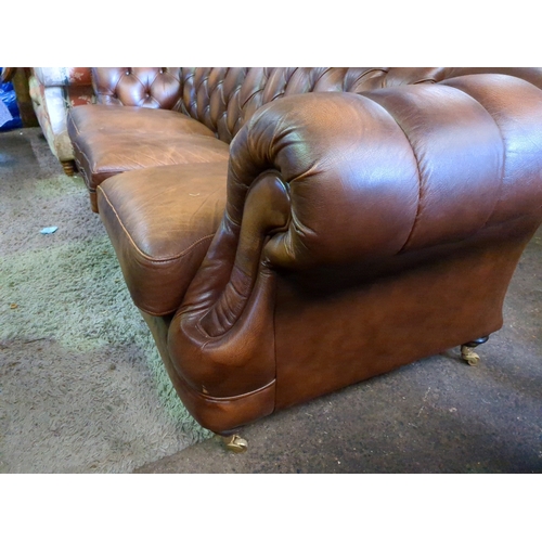 912 - Thomas Lloyd club style leather 3 seater chesterfield sofa.  W210cm x D90cm