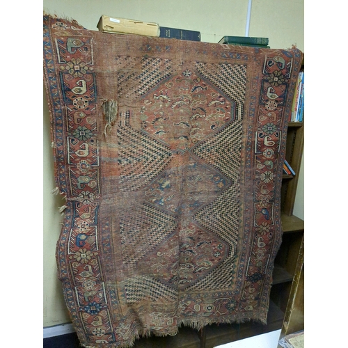 920b - Three very  old rugs, all a/f and in various states of threadbareyness, approx 158cm x 120cm, 135cm ... 