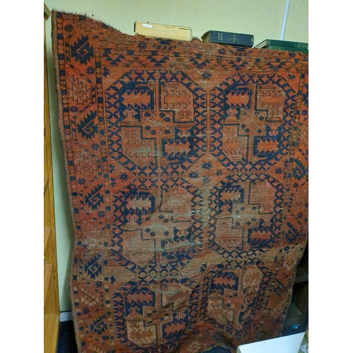 920b - Three very  old rugs, all a/f and in various states of threadbareyness, approx 158cm x 120cm, 135cm ... 