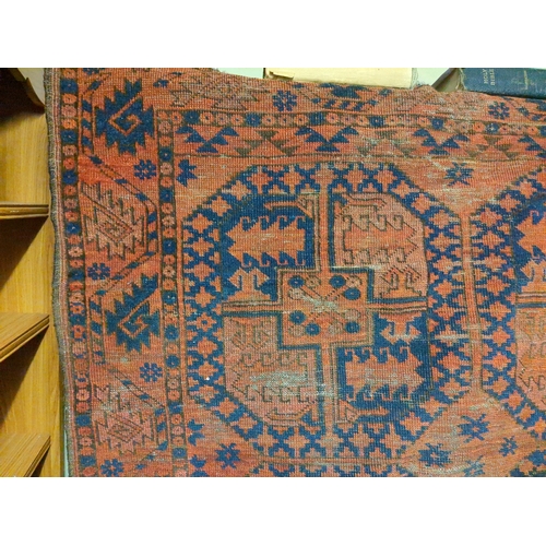 920b - Three very  old rugs, all a/f and in various states of threadbareyness, approx 158cm x 120cm, 135cm ... 