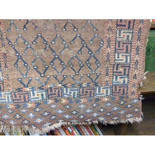 920b - Three very  old rugs, all a/f and in various states of threadbareyness, approx 158cm x 120cm, 135cm ... 