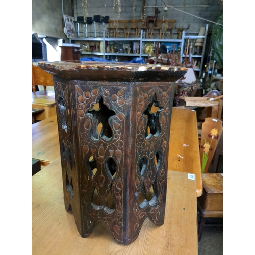 937A - Moorish Levantine octagonal lap table.  Mother of pearl inlay to top rim.  Signs of minor damage to ... 