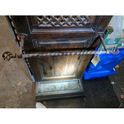 939 - French church confessional door converted to a stunning rustic oak hall stand with twisted cast iron... 