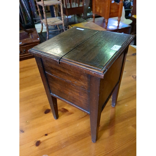 947 - Very pretty mahogany coloured antique sewing box.  Padded lining with pockets.  H46cm x W30cm