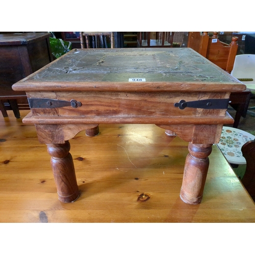 948 - Sheesham jali style rustic occasional table with a lovely slate tiled insert to the top.  H41cm xW51... 