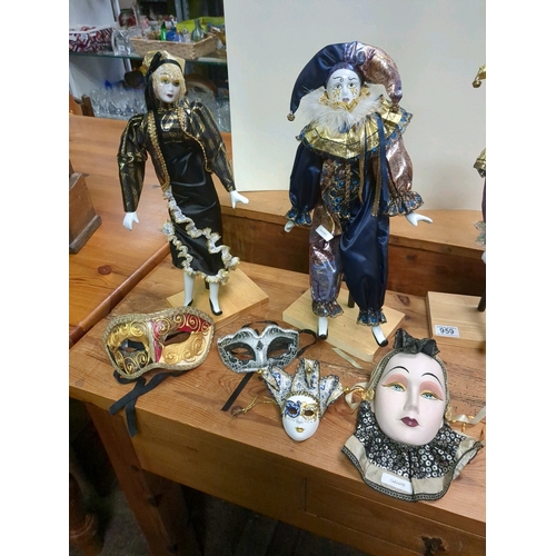 959 - Here we have an alarming collection of Venetian porcelain faced dolls and masks.  Colourful and frig... 