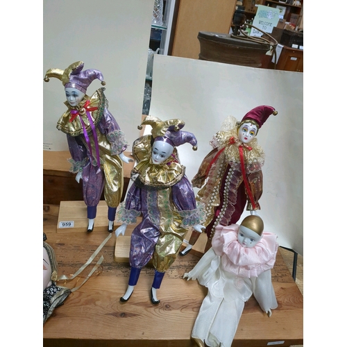 959 - Here we have an alarming collection of Venetian porcelain faced dolls and masks.  Colourful and frig... 