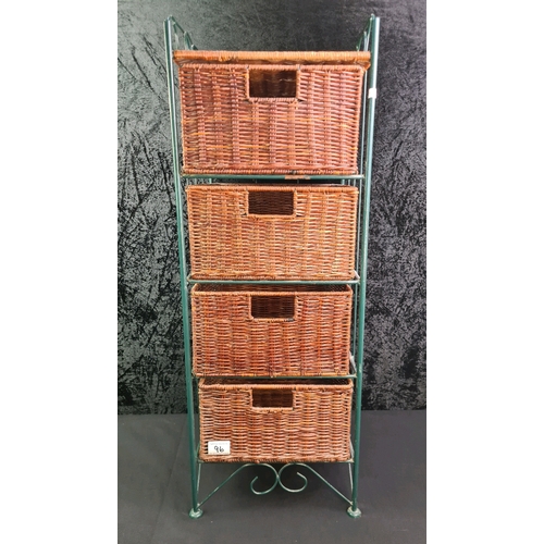 96 - Metal framed wicker drawer unit, approx 82cm tall