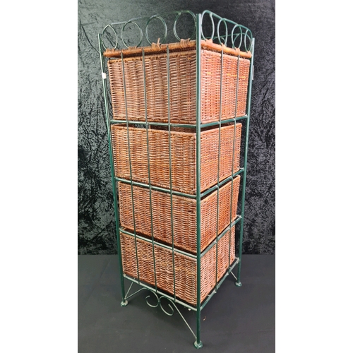 96 - Metal framed wicker drawer unit, approx 82cm tall