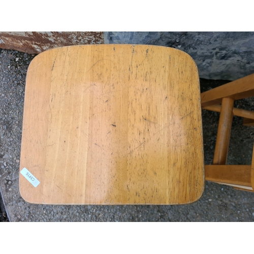 97 - Two sturdy wooden stools with bottom-shaped seat indents!