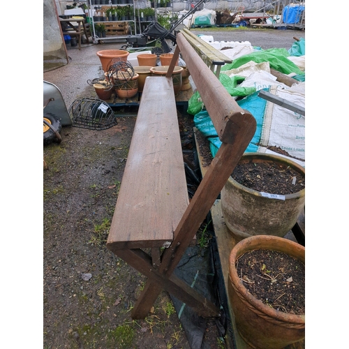 978 - Stylish long narrow wooden garden bench approx 7ft long.