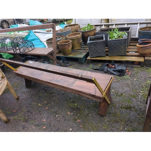 997 - Funky and sturdy wooden and metal bench with a flip back, enabling seating from either side.  Ideal ... 