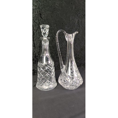 350 - 1 beautiful glass decanter, with stopper, along with  elegant, long necked crystal glass jug H33 and... 