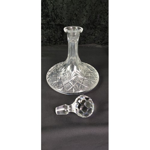 365 - A collection of 3 beautiful cut glass and. crystal decanters inc unusual whisky decanter with black ... 