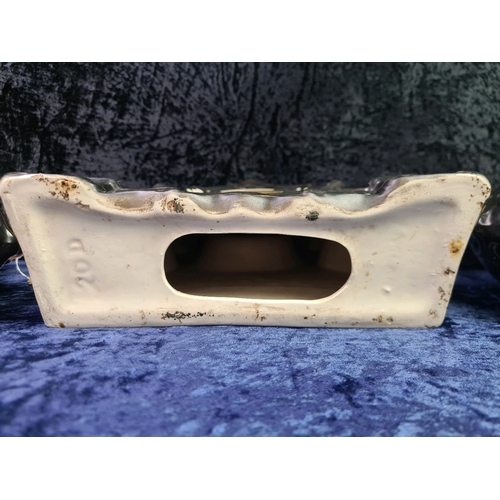 17 - Porcelain black painted mantle clock with Robin bird design with two English made complementary vase... 