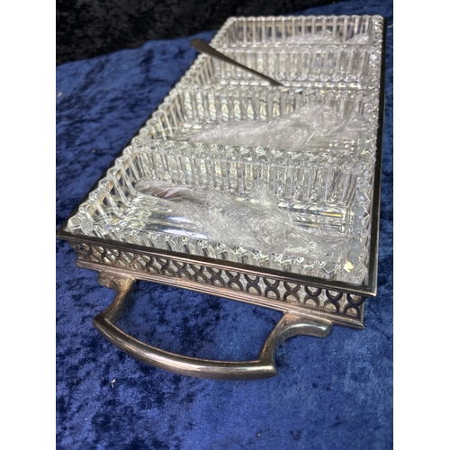 180 - A very pretty vintage glass and silver plate aperitif serving dish o/a length 40cm approx