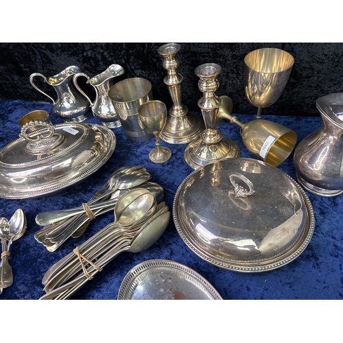 187 - Superb collection of fine, antique and vintage silver plate tableware items inc goblets, lidded serv... 