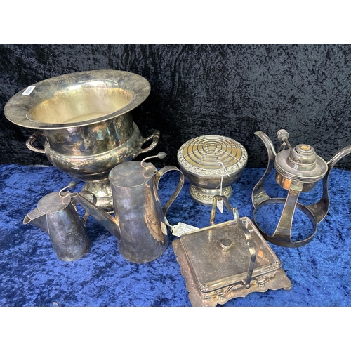 188 - Interesting collection of silver plate items Inc wine cooler, rose bowl, burner etc