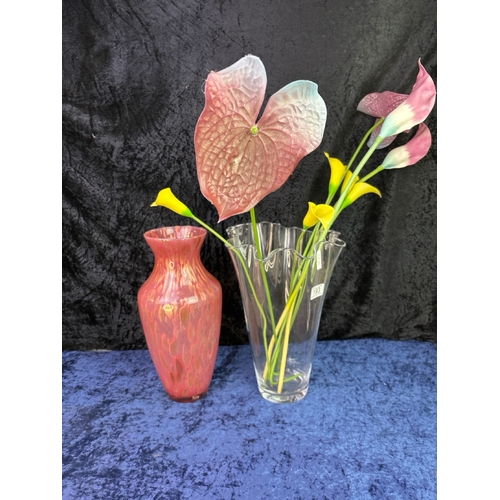 193 - 2 elegant large glass vases 1 handblown likely Phoenician glass, the other clear glass wave style ri... 