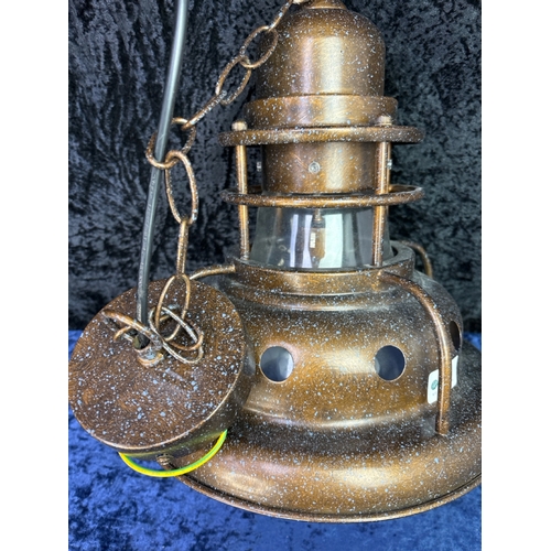 215 - Fabulous nautical style pendant lamp, glass and metal H34cm approx