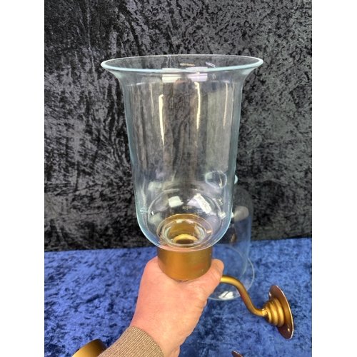 218 - 3 modern brass effect wall lamps with glass shades