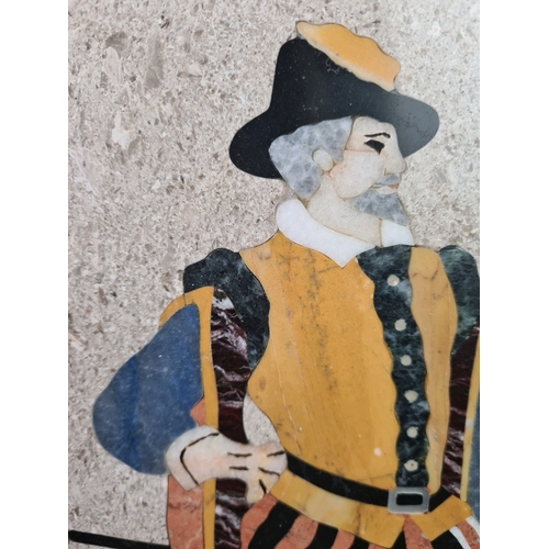 40 - Marble plaque with inlaid depiction of a gentleman in period dress, possibly by Italian, approx 33cm... 