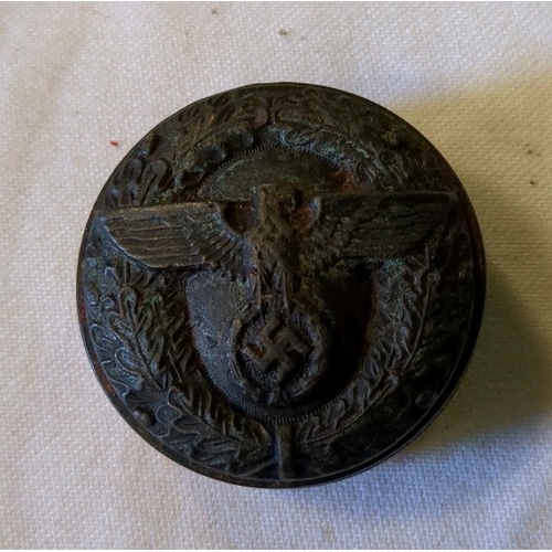 409 - Pair of German Parachutists boots with trouser belt, WW11 type snuff box etc