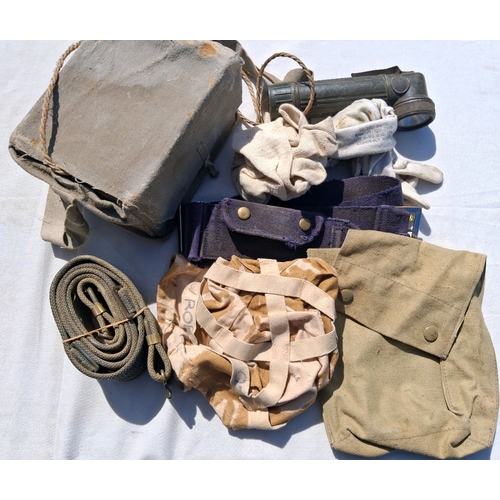 121 - WW2 Gasmask, belt and other items